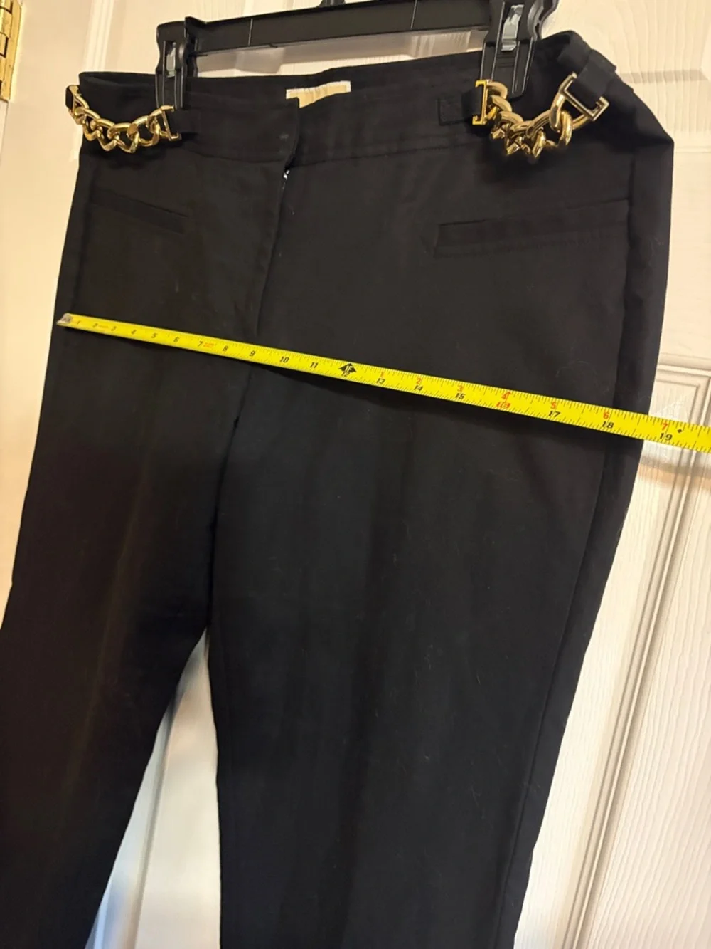 Michael Kors Black Straight-Leg Pants with Gold Chain Accent